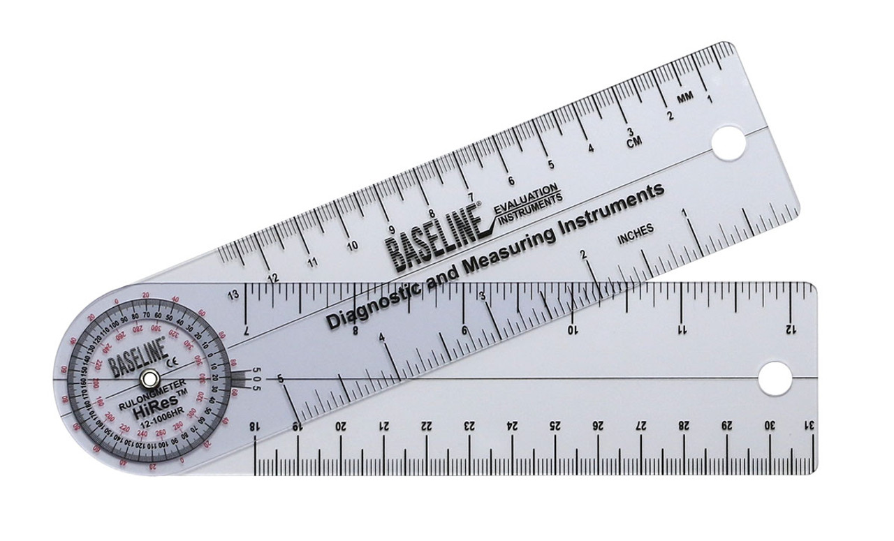 Baseline¨ Plastic Goniometer - Rulongmeter Style - HiResª 360 Degree Head - 6 inch Arms