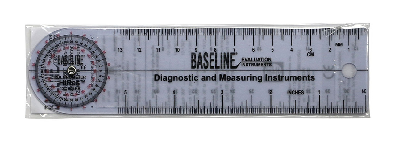 Baseline¨ Plastic Goniometer - Rulongmeter Style - HiResª 360 Degree Head - 6 inch Arms, 25-pack