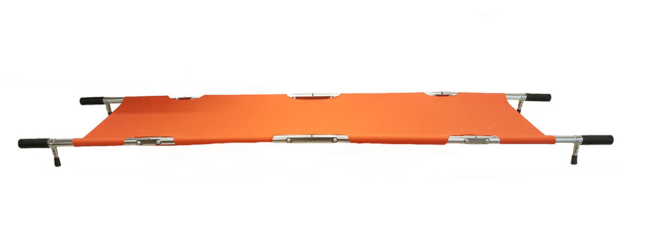 Four Fold Stretcher, Aluminum, Orange with Handles & Bag