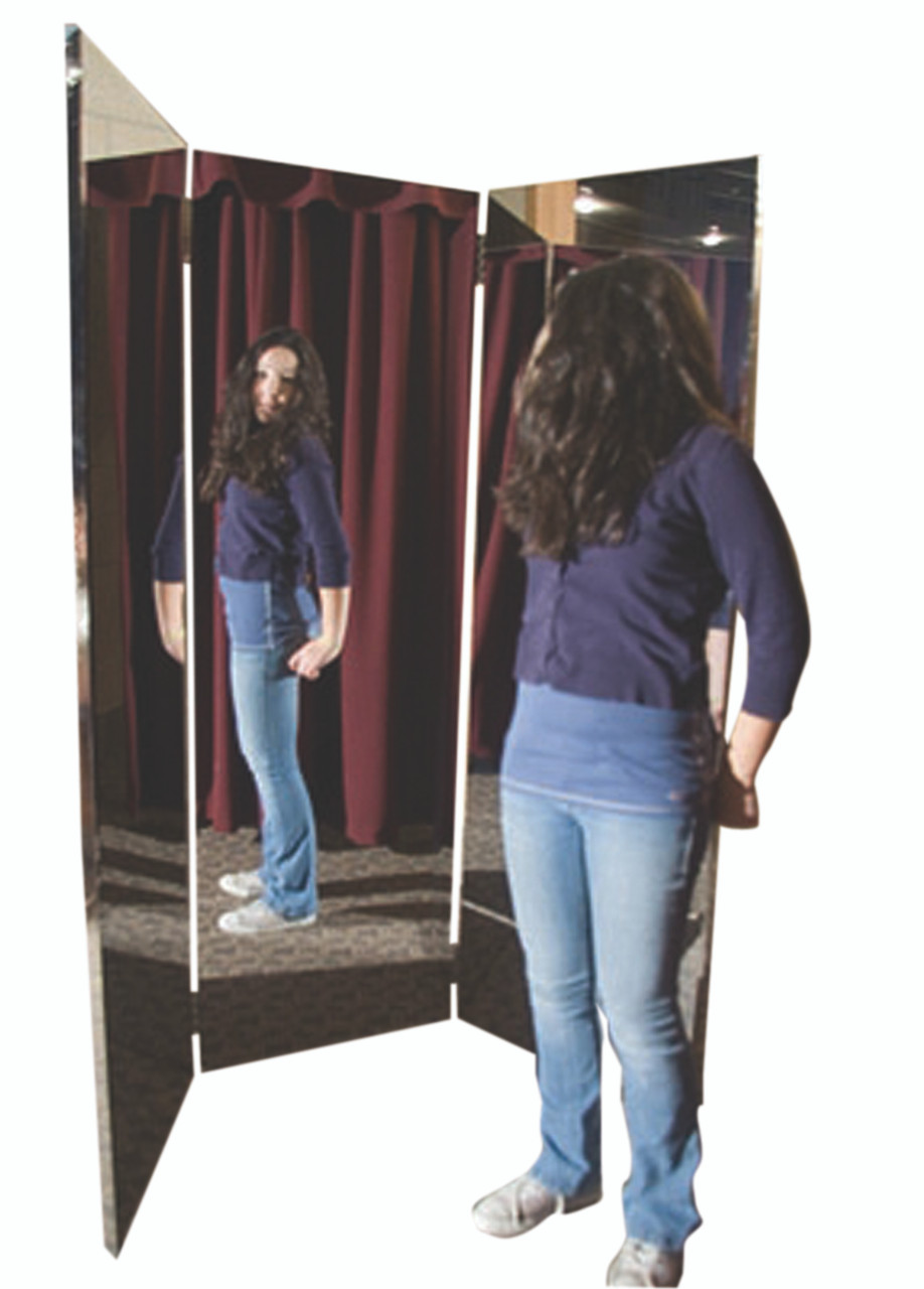 Glassless mirror, free-standing, triple panel, 16" W x 48" H