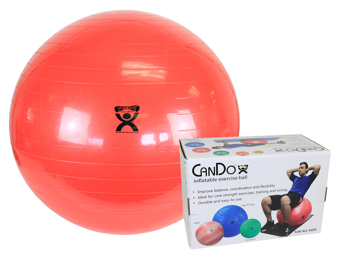CanDo¨ Inflatable Exercise Ball - Red - 30" (75 cm), Retail Box