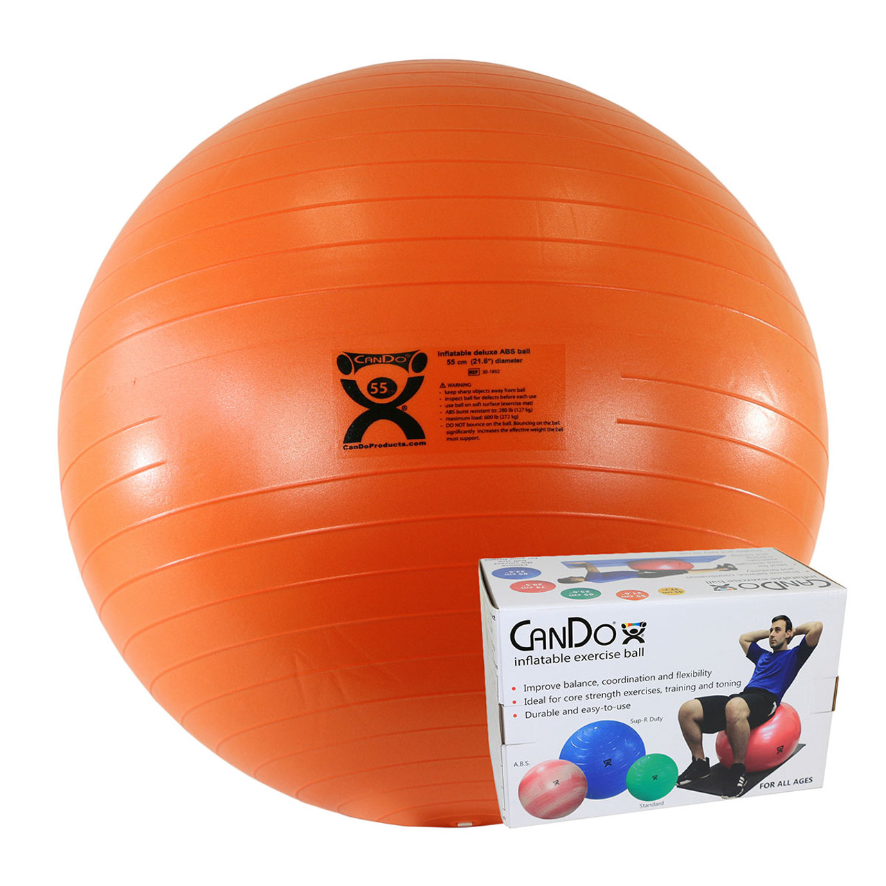 CanDo¨ Inflatable Exercise Ball - ABS Extra Thick - Orange - 22" (55 cm), Retail Box