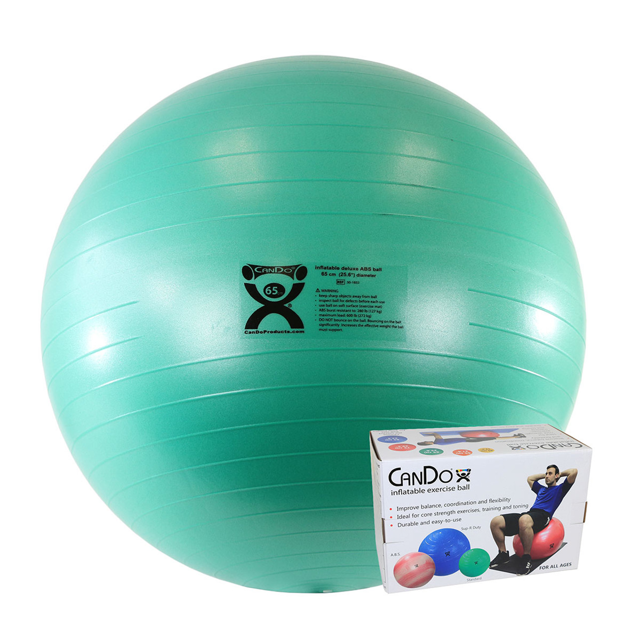 CanDo¨ Inflatable Exercise Ball - ABS Extra Thick - Green - 26" (65 cm), Retail Box