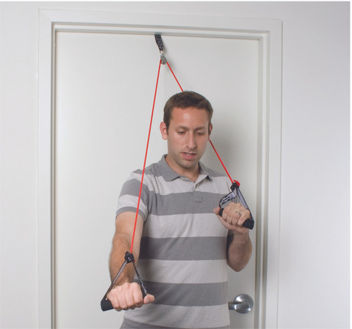 CanDo¨ shoulder pulley with exercise tubing and handles, Red - light