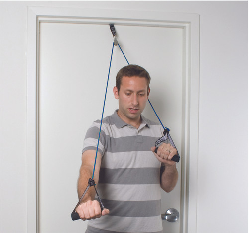 CanDo¨ shoulder pulley with exercise tubing and handles, Blue - heavy