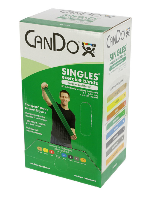 CanDo¨ Low Powder Exercise Band - box of 30, 5' length - Green - medium