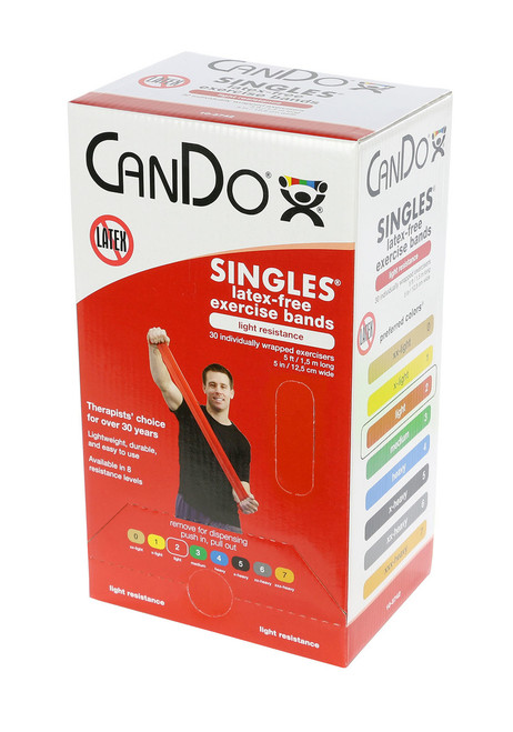 CanDo¨ Latex Free Exercise Band - box of 30, 5' length - Red - light