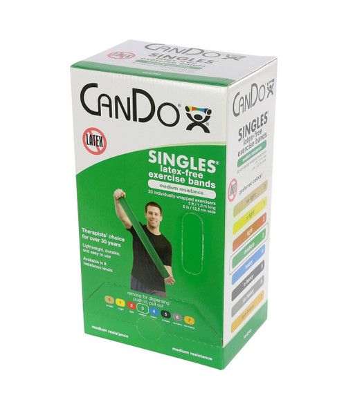 CanDo¨ Latex Free Exercise Band - box of 30, 5' length - Green - medium