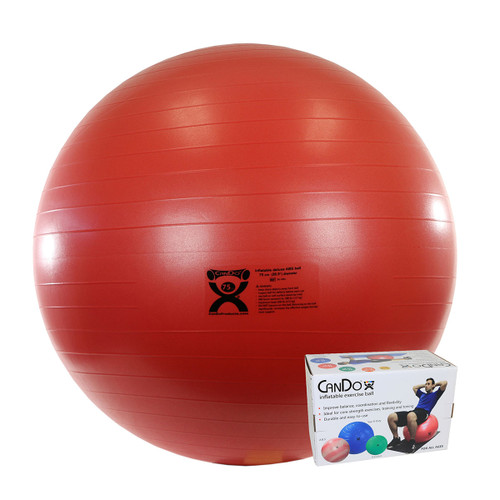 CanDo¨ Inflatable Exercise Ball - ABS Extra Thick - Red - 30" (75 cm), Retail Box