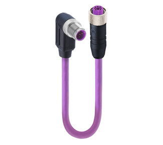 0975 254 134 - PROFIBUS Data Double-Ended Cordset: Male angled B-coded black M12 Standard to female straight B-coded black M12 Standard, shielded, 50 V AC / 60 V DC, 4 A; PUR violet cable, 2-wires, 0.34 mm²