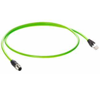 0985 342 104 Overmolded - Fast Ethernet Cat5e Data Double-Ended Cordset: Male straight D-coded black M12 Standard to male straight RJ45-coded black RJ45, shielded, 30 V AC / 42 V DC, 1.5 A; PUR green cable, 4-wires, 2x2x0.34 mm²