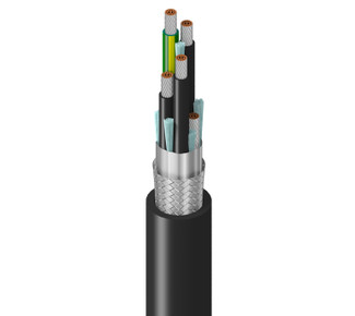 29500T - VFD 300% Gnd, 3C+G #16 Str TC, XLPE Ins+PVC Grd, OS+TC Brd w/#16 TC Drain, Blk LSZH Jkt, 600V TC-ER 90C Dry/Wet 1000V Flexible Motor Supply Cable WTTC