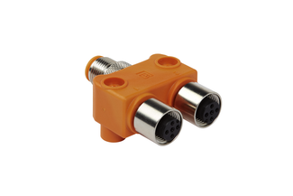 ASBS 2 M12-5S 1-2 F - T-Splitter Sensor/Actuator M12 to M12, IP67, PUR orange body, 5-pin M12 Male to 4-pin M12 female straight connection, 50 V AC / 60 V DC, UL: 30 V AC/DC, 4 A