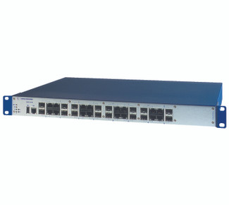 MACH1040 Gigabit Ethernet Switch configurator - The full Gigabit version with non-blocking architecture features 16 Gigabit Combo ports and in addition a layer 3 software with static and dynamic routing.