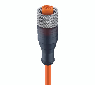 RKT 4-3-260 - M12 Standard Sensor/Actuator Single-Ended Cordset: Female, straight, 4-pin, A-coded, translucent body, 230 V AC/DC, 4 A; PUR orange cable, 3-wires, 0.34 mm²