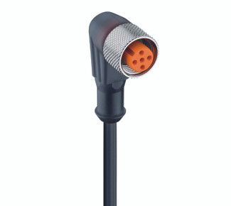 RKWT 5-296 - M12 Standard Sensor/Actuator Single-Ended Cordset: Female, angled, 5-pin, A-coded, translucent body, 50 V AC / 60 V DC, 4 A; PVC black cable, 5-wires, 0.34 mm²