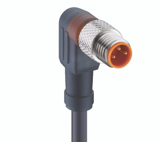 RSMWV 3-224 - M8 Standard Sensor/Actuator Single-Ended Cordset: Male, angled, 3-pin, A-coded, translucent body, 50 V AC / 60 V DC, 4 A; PUR black cable, 3-wires, 0.34 mm²