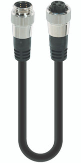 RSPA 4-RKPA 4-805 - Mini Power Double-Ended Cordset: 7/8" male straight to 7/8" female straight, 4-pin(3+PE), black body, 600 V, 15 A; TPE black cable, 14 AWG