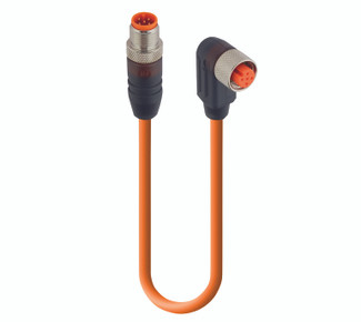 RST 5-RKWT 5-458 - Sensor/Actuator Double-Ended Cordset: Male straight A-coded translucent 5-pin M12 Standard connector to female angled A-coded translucent 5-pin M12 Standard connector, 50 V AC / 60 V DC, 4 A; PUR orange cable, 5-wires, 0.34 mm²