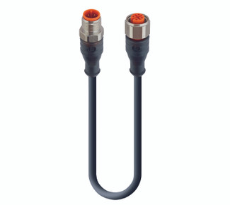 RSTN 4-RKTN 4-225 - Sensor/Actuator Double-Ended Cordset: Male straight A-coded translucent 4-pin M12 Standard connector to female straight A-coded translucent 4-pin M12 Standard connector, 230 V AC/DC, 4 A; PUR black cable, 4-wires, 0.34 mm²