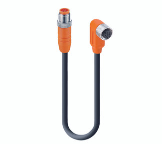RSTS 8-RKWTS 8-299 - Sensor/Actuator Double-Ended Cordset: Male straight A-coded orange 8-pin M12 Standard connector to female angled A-coded orange 8-pin M12 Standard connector, shielded, 30 V AC/DC, 2 A; PUR black cable, 8-wires, 0.25 mm²