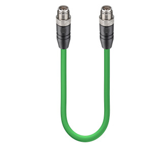 RSTS 8X-RSTS 8X-669 - Gigabit Ethernet Cat6 Data Double-Ended Cordset: Male straight X-coded black M12 Standard to male straight X-coded black M12 Standard, shielded, 50 V AC / 60 V DC, 0.5 A; PUR green cable, 8-wires, 4x2x0.14 mm²