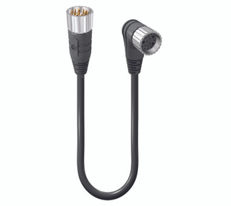 RSU 12-RKWU 12-256 - M23 Power Double-Ended Cordset: Male straight to female angled, 12-pin, black body, 120 V AC/DC, 8 A; PUR black cable, 8x0.5 mm² + 3x1.0 mm²