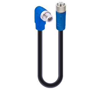 RSWT 4L-RKT 4L-723 - M12 Power Double-Ended Cordset: Male angled to Female straight, 4-pin, L-coded, blue body, 50 V AC/60 V DC, 16 A; PUR black cable, 1.50 mm²