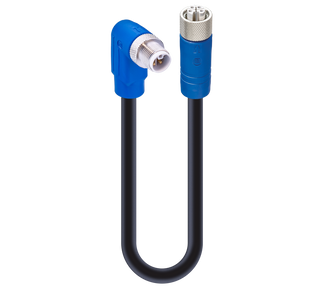 RSWT 4L-RKT 4L-993 - M12 Power Double-Ended Cordset: Male angled to Female straight, 4-pin, L-coded, blue body, 50 V AC/60 V DC, 16 A; PVC black cable, 1.50 mm²