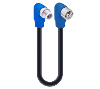 RSWT 4L-RKWT 4L-723 - M12 Power Double-Ended Cordset: Male angled to Female angled, 4-pin, L-coded, blue body, 50 V AC/60 V DC, 16 A; PUR black cable, 1.50 mm²