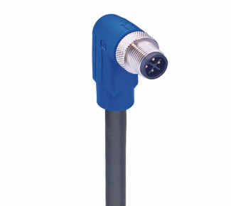 RSWT 4S-733 - M12 Power Single-Ended Cordset: Male, angled, 4-pin(3+PE), S-coded, blue body, 600 V AC/DC, 16 A; PVC black cable, 1.50 mm²