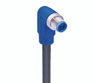 RSWT 5K-735 - M12 Power Single-Ended Cordset: Male, angled, 5-pin(4+PE), K-coded, blue body, 600 V AC/DC, 16 A; PVC black cable, 1.50 mm²