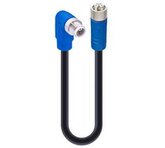 RSWT 5L-RKT 5L-1001 - M12 Power Double-Ended Cordset: Male angled to Female straight, 5-pin(4+FE), L-coded, blue body, 50 V AC/60 V DC, 16 A; TPE black cable, 1.50 mm²
