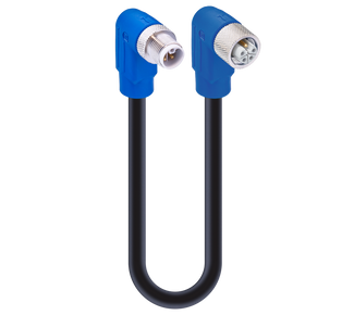 RSWT 5L-RKWT 5L-1001 - M12 Power Double-Ended Cordset: Male angled to Female angled, 5-pin(4+FE), L-coded, blue body, 50 V AC/60 V DC, 16 A; TPE black cable, 1.50 mm²