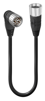 RSWU 12-RKU 12-256 - M23 Power Double-Ended Cordset: Male angled to female straight, 12-pin, black body, 120 V AC/DC, 8 A; PUR black cable, 8x0.5 mm² + 3x1.0 mm²
