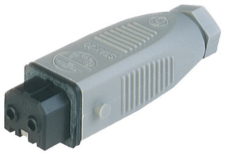 STAK 20 V0 - Rectangular Field Attachable Power Connector (ST Series): Female, straight with strain relief , 2-pin+PE, grey housing, 230 V AC/DC, 16 A AC/6 A DC