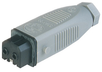 STAK 20 - Rectangular Field Attachable Power Connector (ST Series): Female, straight with strain relief , 2-pin+PE, grey housing, 230 V AC/DC, 16 A AC/6 A DC