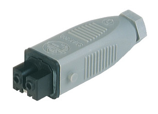 STAK 200 V0 - Rectangular Field Attachable Power Connector (ST Series): Female, straight with strain relief and coding slot , 2-pin+PE, grey housing, 230 V AC/DC, 16 A AC/6 A DC