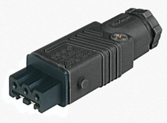 STAK 3 N black - Rectangular Field Attachable Power Connector (ST Series): Female, straight with strain relief , 3-pin+PE, black housing, 400 V AC/230 V DC, 16 A AC/10 A DC