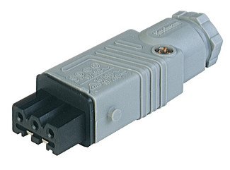 STAK 3 N grey - Rectangular Field Attachable Power Connector (ST Series): Female, straight with strain relief , 3-pin+PE, grey housing, 400 V AC/230 V DC, 16 A AC/10 A DC
