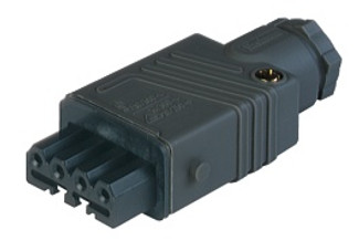 STAK 4 black - Rectangular Field Attachable Power Connector (ST Series): Female, straight with strain relief , 4-pin+PE, black housing, 400 V AC/230 V DC, 10 A