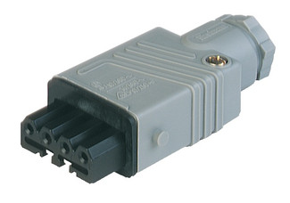 STAK 4 grey - Rectangular Field Attachable Power Connector (ST Series): Female, straight with strain relief , 4-pin+PE, grey housing, 400 V AC/230 V DC, 10 A