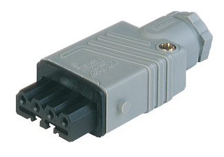 STAK 4 N V0 grey - Rectangular Field Attachable Power Connector (ST Series): Female, straight with strain relief , 4-pin+PE, grey housing, 400 V AC/230 V DC, 10 A