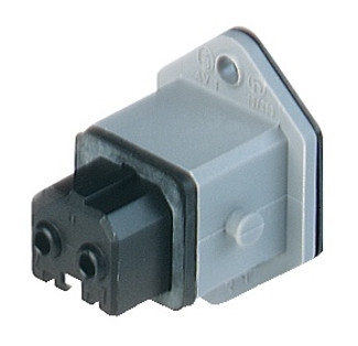 STAKEI 2 - Rectangular Receptacle Power Connector (ST Series): Female, front mount with flange, 2-pin+PE, grey housing, 230 V AC/DC, 16 A AC/6 A DC