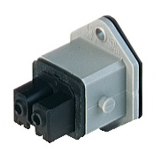 STAKEI 200 - Rectangular Receptacle Power Connector (ST Series): Female, front mount with flange with coding slot, 2-pin+PE, grey housing, 230 V AC/DC, 16 A AC/6 A DC