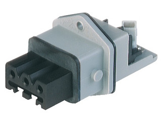 STAKEI 3 N V0 - Rectangular Receptacle Power Connector (ST Series): Female, front mount with flange, 3-pin+PE, grey housing, 400 V AC / 230 V DC, 16 A AC/10 A DC