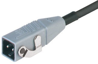 STAS 2 K 075 SI - Sinlge-Ended Cordset (ST Series): Male, straight with safety bracket, 2-pin+PE, grey housing, 230 V AC/DC, 10 A AC/6 A DC
