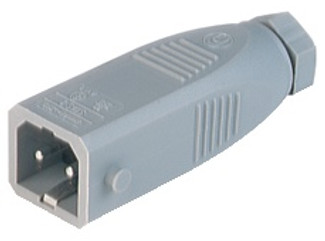 STAS 2 - Rectangular Field Attachable Power Connector (ST Series): Male, straight, 2-pin+PE, grey housing, 230 V AC/DC, 16 A AC/6 A DC