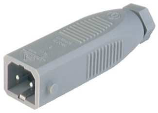STAS 20 V0 - Rectangular Field Attachable Power Connector (ST Series): Male, straight with strain relief , 2-pin+PE, grey housing, 230 V AC/DC, 16 A AC/6 A DC