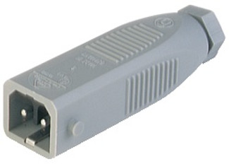 STAS 200 - Rectangular Field Attachable Power Connector (ST Series): Male, straight with strain relief and coding slot , 2-pin+PE, grey housing, 230 V AC/DC, 16 A AC/6 A DC